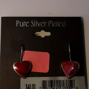 Red heart earrings Silver plated